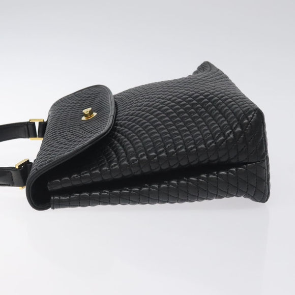 BALLY Hand Bag Leather Black Gold Auth am8683