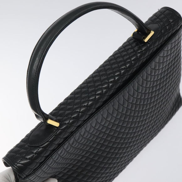 BALLY Hand Bag Leather Black Gold Auth am8683