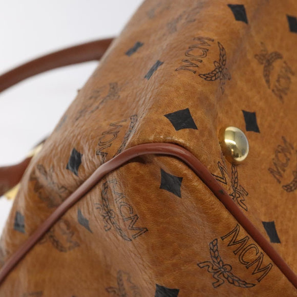 MCM Logogram Vicetos Hand Bag PVC Leather Brown Gold Auth am8690