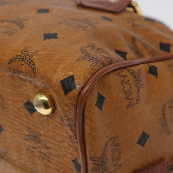 MCM Logogram Vicetos Hand Bag PVC Leather Brown Gold Auth am8690