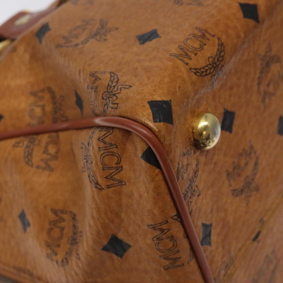 MCM Logogram Vicetos Hand Bag PVC Leather Brown Gold Auth am8690