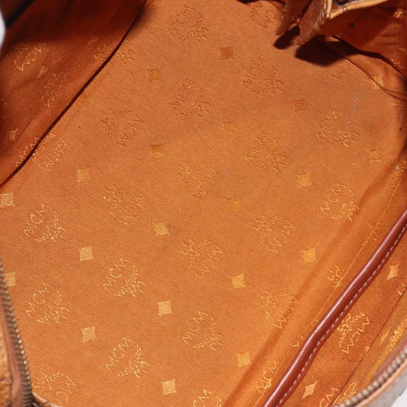 MCM Logogram Vicetos Hand Bag PVC Leather Brown Gold Auth am8690