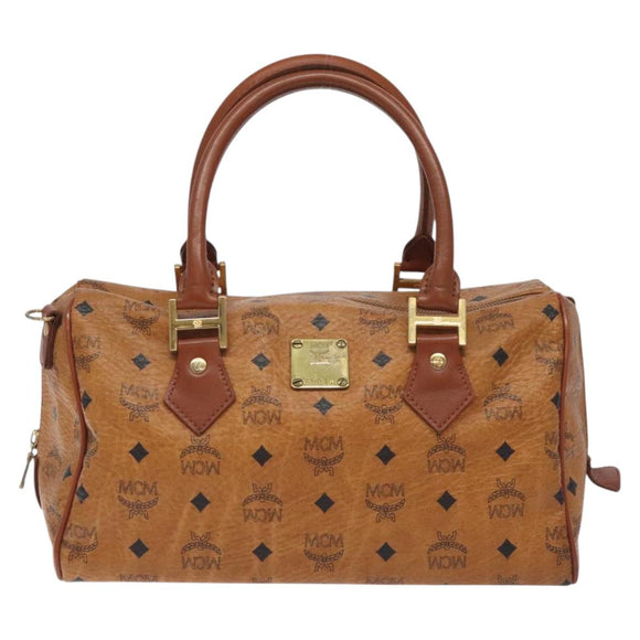 MCM Logogram Vicetos Hand Bag PVC Leather Brown Gold Auth am8690