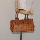 MCM Logogram Vicetos Hand Bag PVC Leather Brown Gold Auth am8690-21