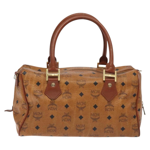 MCM Logogram Vicetos Hand Bag PVC Leather Brown Gold Auth am8690