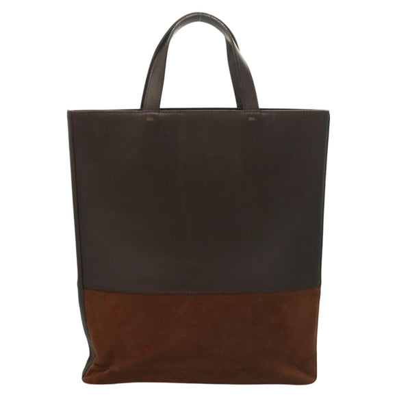 BURBERRY Hand Bag Leather Dark Brown Auth am8695