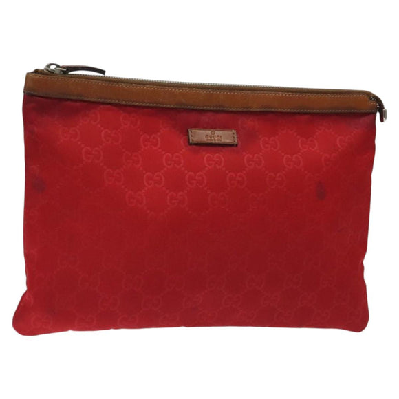 GUCCI GG Nylon Clutch Bag Nylon Red Silver 286209 Auth am8706