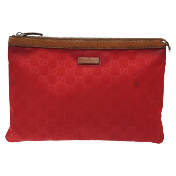 GUCCI GG Nylon Clutch Bag Nylon Red Silver 286209 Auth am8706