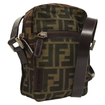 FENDI Zucca Canvas Shoulder Bag Black Brown Auth am8718