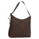 Salvatore Ferragamo Shoulder Bag Nylon Leather Brown Silver Auth am8722-1