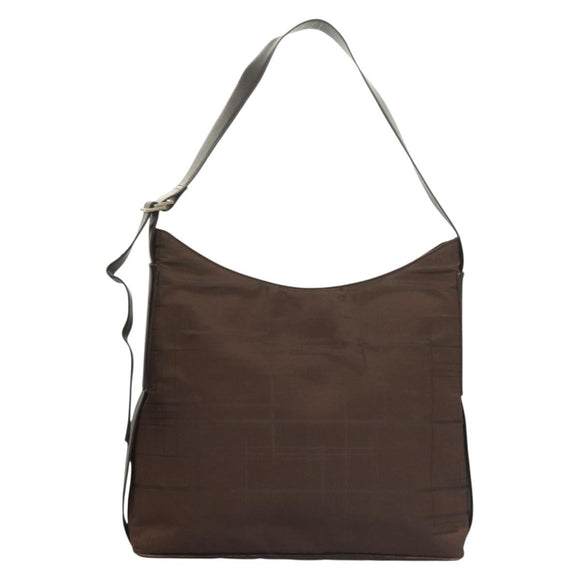 Salvatore Ferragamo Shoulder Bag Nylon Leather Brown Silver Auth am8722