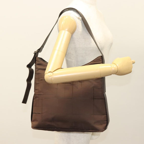 Salvatore Ferragamo Shoulder Bag Nylon Leather Brown Silver Auth am8722