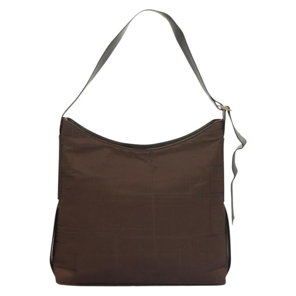 Salvatore Ferragamo Shoulder Bag Nylon Leather Brown Silver Auth am8722