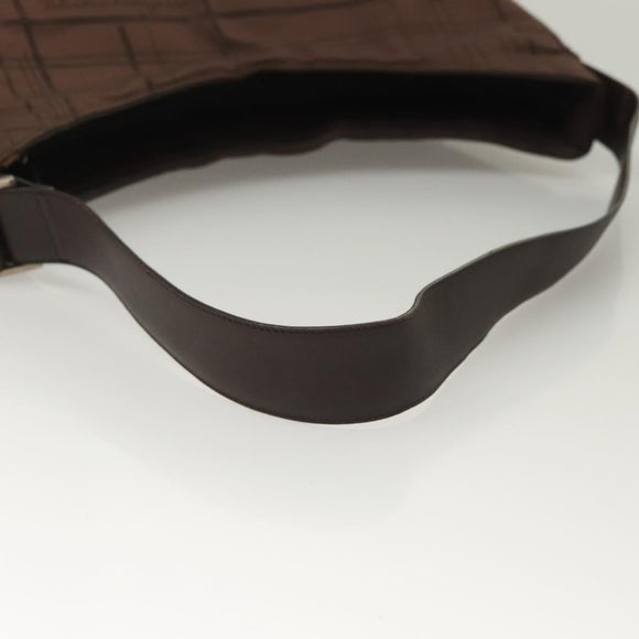 Salvatore Ferragamo Shoulder Bag Nylon Leather Brown Silver Auth am8722