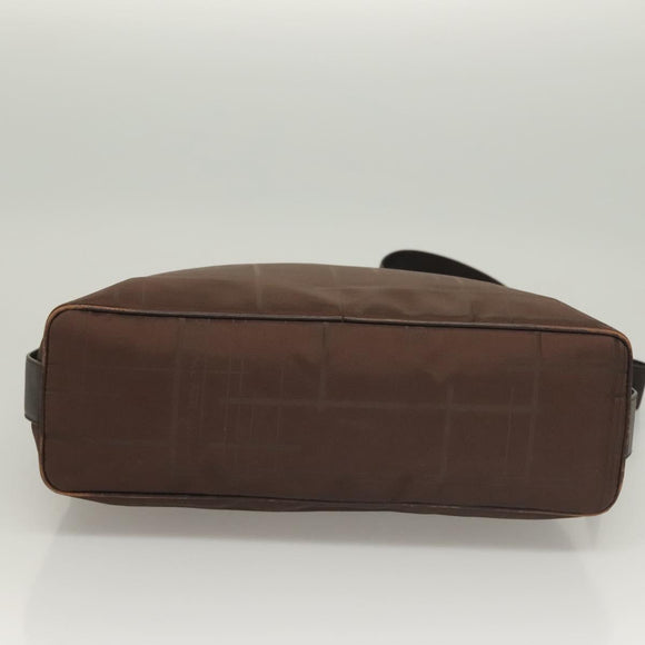 Salvatore Ferragamo Shoulder Bag Nylon Leather Brown Silver Auth am8722