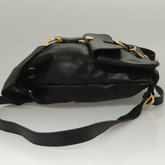 Gianni Versace Backpack Leather Black Gold Auth am8724