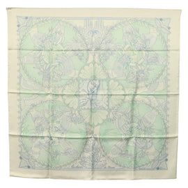 HERMES Carre 90 Scarf ""Les chants du Henne"" Silk Peppermint Auth am8731