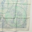 HERMES Carre 90 Scarf ""Les chants du Henne"" Silk Peppermint Auth am8731-10