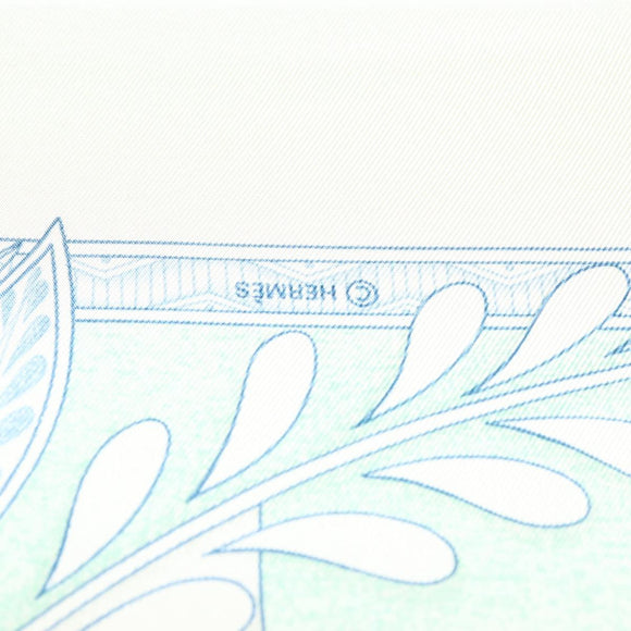 HERMES Carre 90 Scarf ""Les chants du Henne"" Silk Peppermint Auth am8731