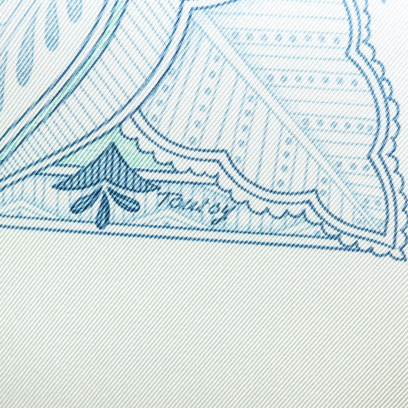 HERMES Carre 90 Scarf ""Les chants du Henne"" Silk Peppermint Auth am8731