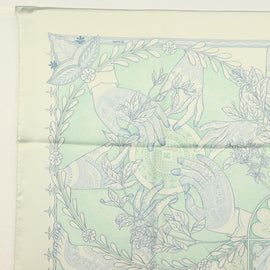 HERMES Carre 90 Scarf ""Les chants du Henne"" Silk Peppermint Auth am8731 - 0