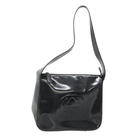 GUCCI Shoulder Bag Enamel Black 001 3754 1703 Auth am8759