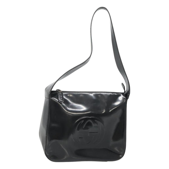 GUCCI Shoulder Bag Enamel Black 001 3754 1703 Auth am8759