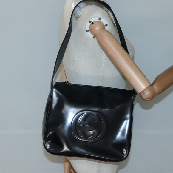 GUCCI Shoulder Bag Enamel Black 001 3754 1703 Auth am8759
