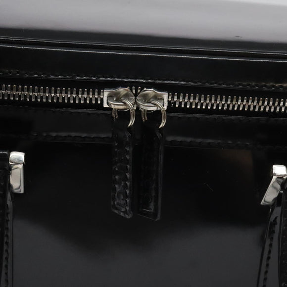 GUCCI Hand Bag Enamel Black Silver Auth am8761
