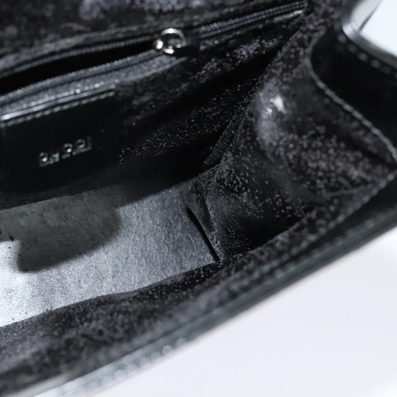 GUCCI Shoulder Bag Enamel Black 001 2113 1745 Auth am8764