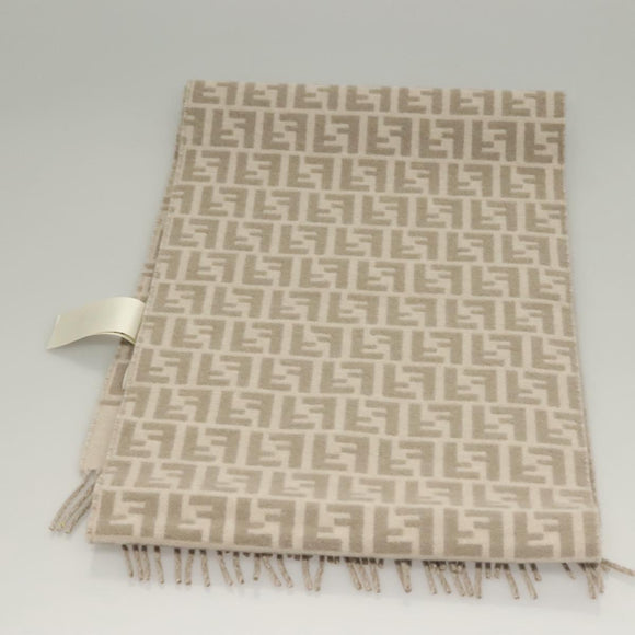 FENDI Zucca Canvas Scarf Wool Beige Auth am8770