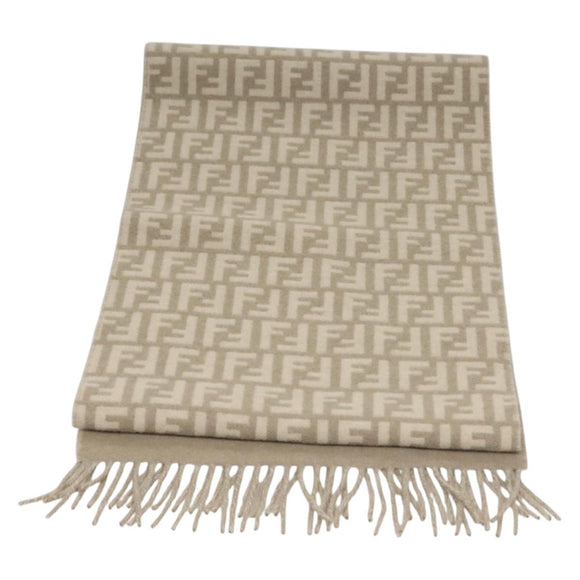 FENDI Zucca Canvas Scarf Wool Beige Auth am8770