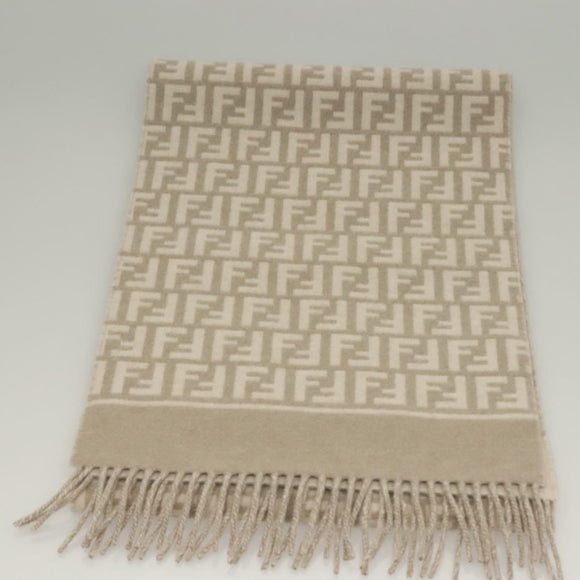 FENDI Zucca Canvas Scarf Wool Beige Auth am8770