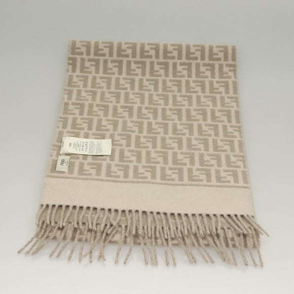 FENDI Zucca Canvas Scarf Wool Beige Auth am8770