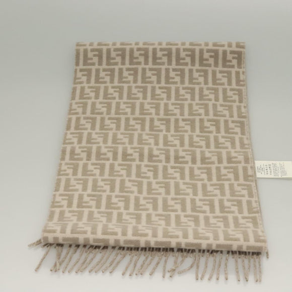FENDI Zucca Canvas Scarf Wool Beige Auth am8770