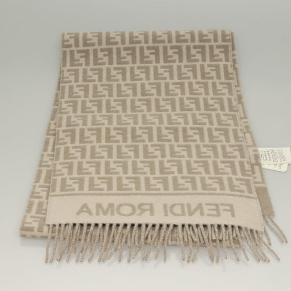 FENDI Zucca Canvas Scarf Wool Beige Auth am8770