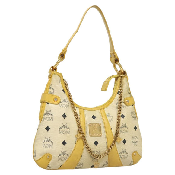 MCM Logogram Vicetos Shoulder Bag PVC Leather Yellow White Auth am8776