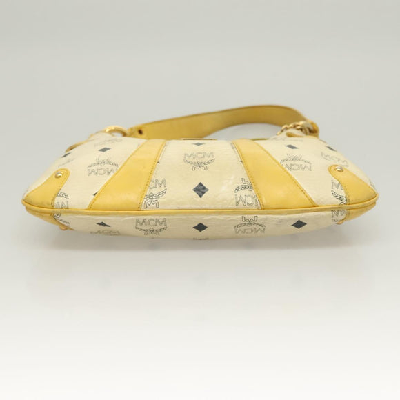 MCM Logogram Vicetos Shoulder Bag PVC Leather Yellow White Auth am8776