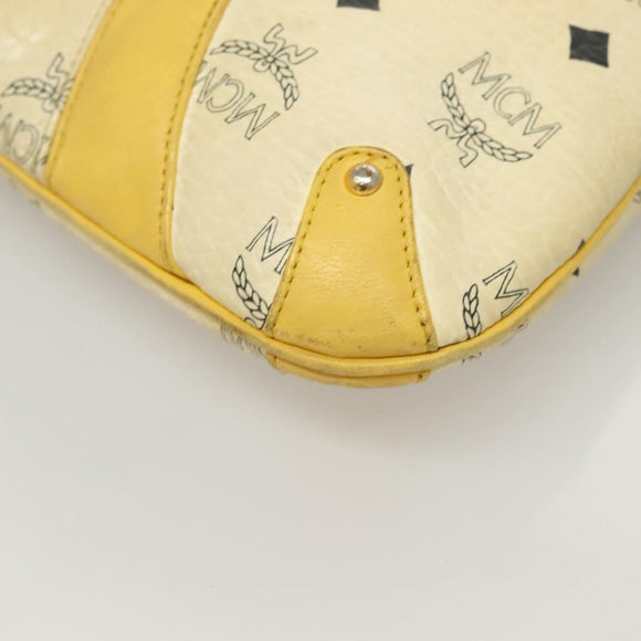 MCM Logogram Vicetos Shoulder Bag PVC Leather Yellow White Auth am8776