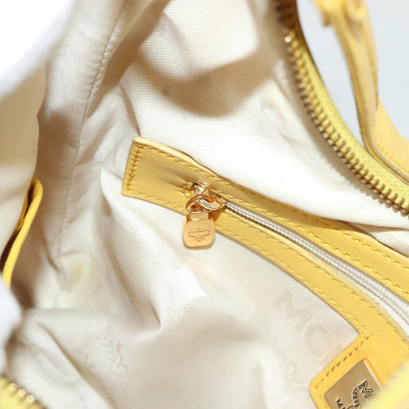 MCM Logogram Vicetos Shoulder Bag PVC Leather Yellow White Auth am8776