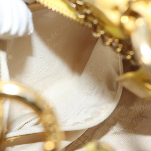 MCM Logogram Vicetos Shoulder Bag PVC Leather Yellow White Auth am8776