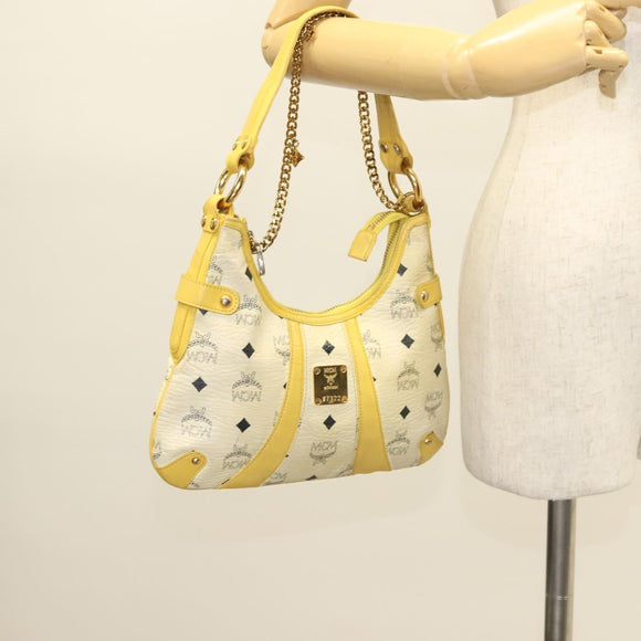 MCM Logogram Vicetos Shoulder Bag PVC Leather Yellow White Auth am8776