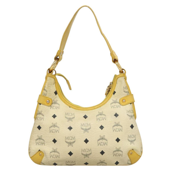 MCM Logogram Vicetos Shoulder Bag PVC Leather Yellow White Auth am8776