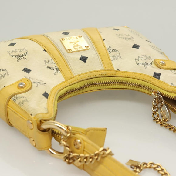 MCM Logogram Vicetos Shoulder Bag PVC Leather Yellow White Auth am8776