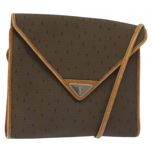 SAINT LAURENT Shoulder Bag PVC Brown Gold Auth am8777