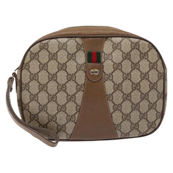 GUCCI GG Supreme Web Sherry Line Clutch Bag PVC Beige 89 01 034 Auth am8803
