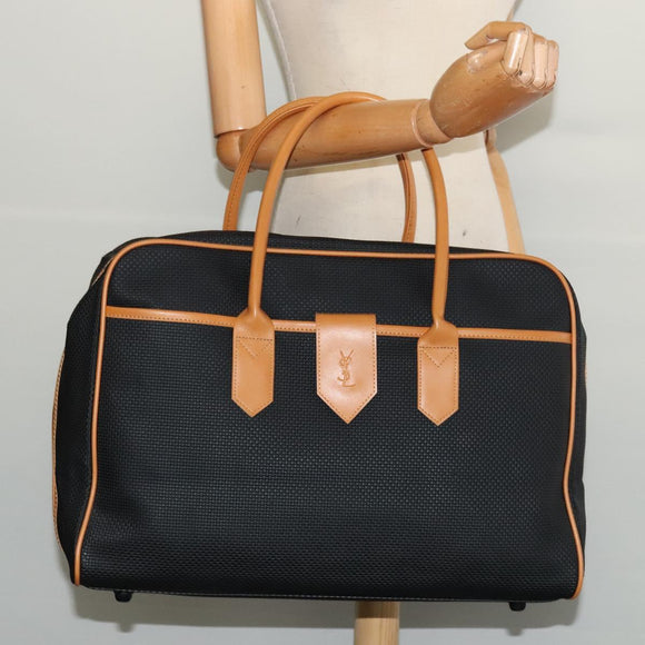 SAINT LAURENT Boston Bag PVC Leather Black Auth am8817