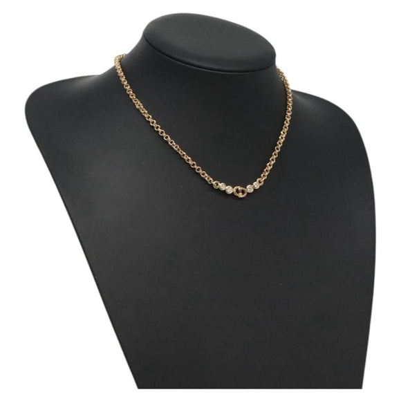 Christian Dior Stone Necklace Metal Gold Auth am8829