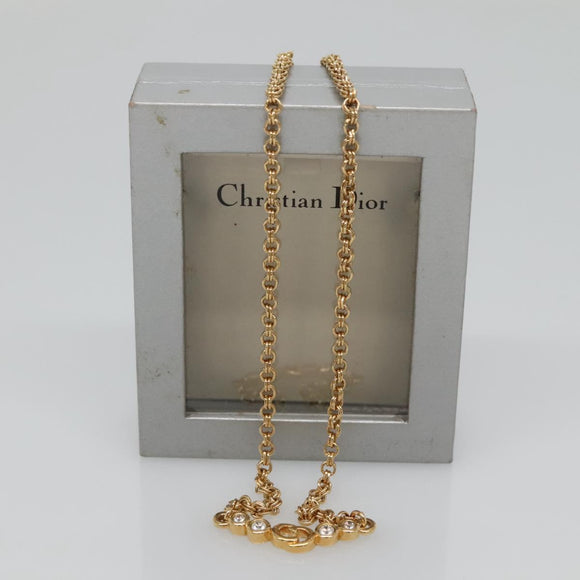 Christian Dior Stone Necklace Metal Gold Auth am8829