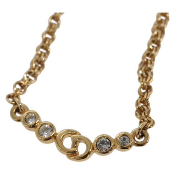 Christian Dior Stone Necklace Metal Gold Auth am8829